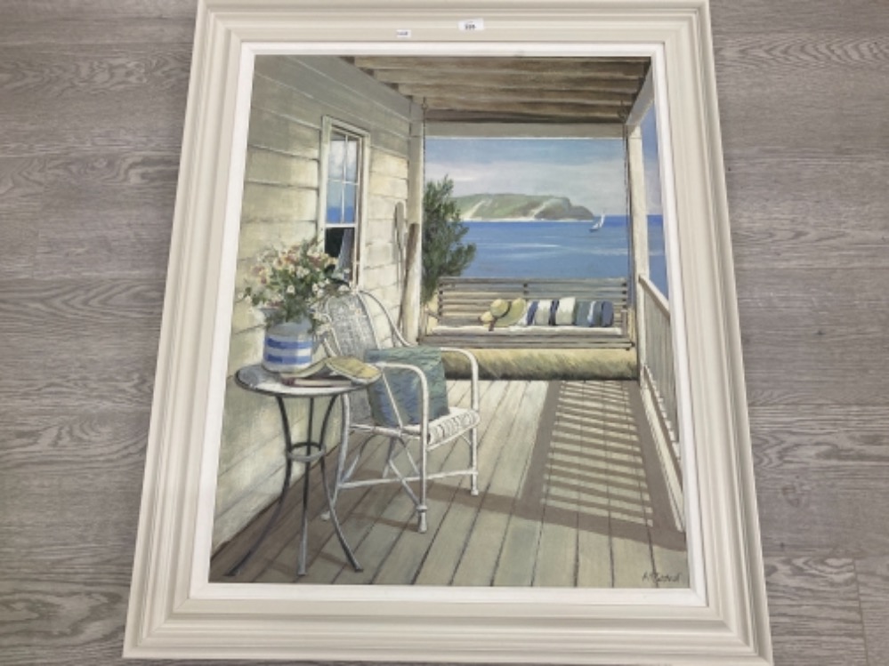 AN OLEOGRAPH AFTER ADELENE FLETCHER VERANDA WITH SEA BEYOND 76 X 59.5CM