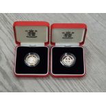 2 UK SILVER PROOF PEIDFORT ONE POUND COINS DATING 1998 AND 2001