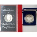 2 USA SILVER PROOF 1 DOLLAR COINS, 1987 CONSTITUTION COIN AND 1972 EISENHOWER BOTH IN ORIGINAL