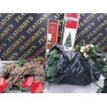 2 CHRISTMAS TREES IN BOX 7FT AND 6FT WITH WREATHS ETC