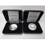 2 NEW ZEALAND SILVER PROOF ONE OUNCE COINS FOR 2009 AND 2011 BOTH IN ORIGINAL CASES WITH SLIP COVERS