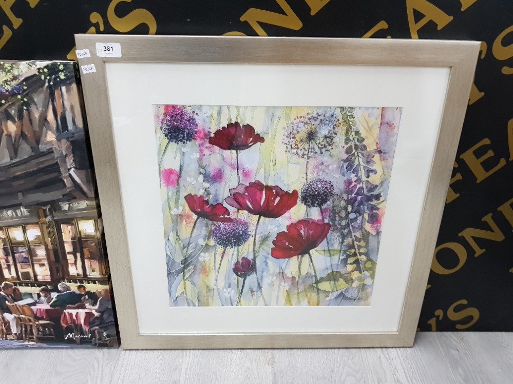 PRINT ON CANVAS OF A STREET SCENE AND SILVERED FRAMED PRINT OF POPPIES SIGNED MACNEIL AND INDISTINCT - Image 3 of 5