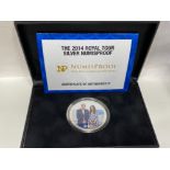 UK SILVER 2 OUNCE MEDALLION FOR THE 2014 ROYAL TOUR IN ORIGINAL CASE WITH CERTIFICATE OF