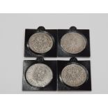 A COLLECTION OF 4 FIVE MARKS GERMAN SILVER COINS INCLUDES DATES SUCH AS 1876A 1902D 1903D 1904A