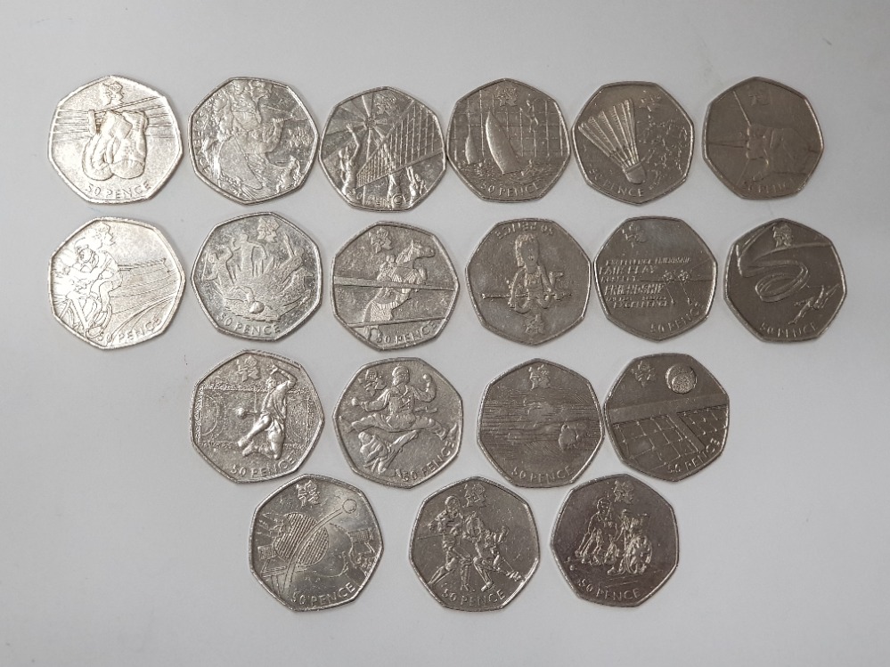 19 DIFFERENT UK 2012 OLYMPIC 50P COINS, IN NICE CONDITION