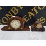 ART NOUVEAU 8 DAY INLAID MANTLE CLOCK IN MAHOGANY WITH SIMILAR SMALLER ONE