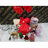 CHRISTMAS LOT INCLUDING 2 SETS OF OUTDOOR LIGHTS, 2 STOCKINGS, NOVELTY TINSEL TREES AND SANTA SACK