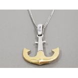 18CT YELLOW AND WHITE GOLD ANCHOR PENDANT COMPLETE WITH WHITE GOLD CHAIN 11.8G