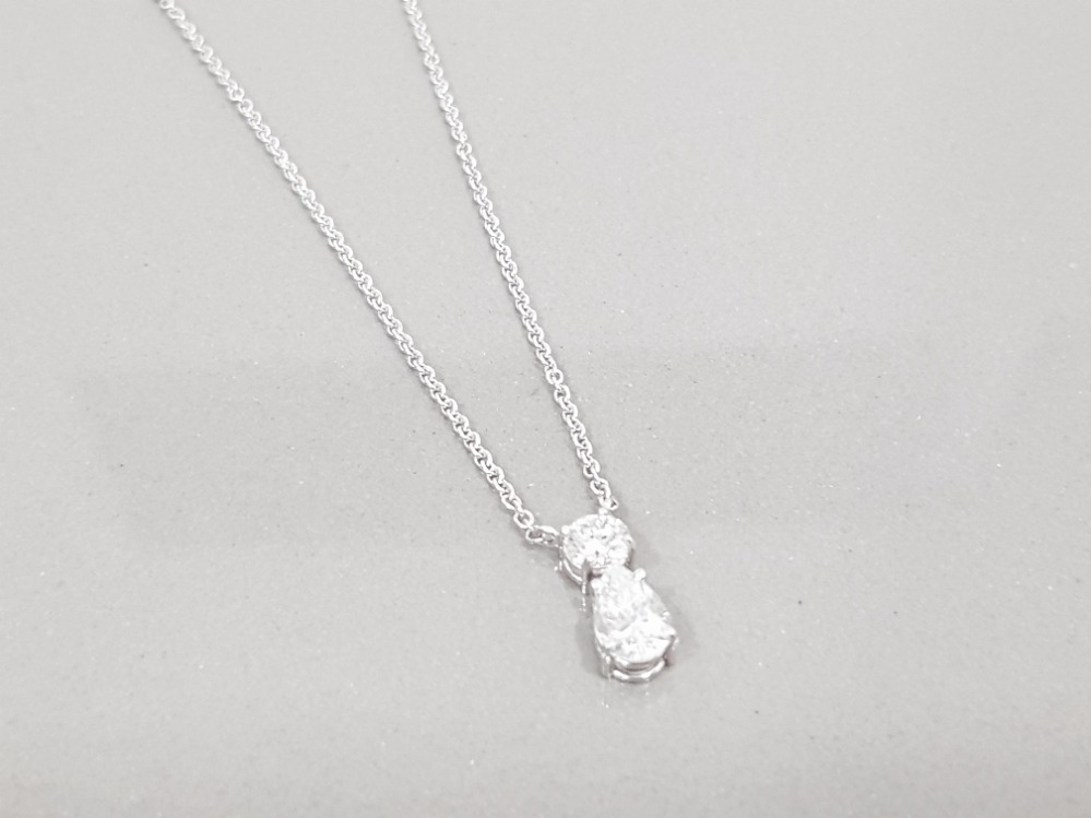 18CT WHITE GOLD 2 STONE DIAMOND PENDANT ON 18CT WHITE GOLD CHAIN .90CT TOTAL - Image 2 of 2