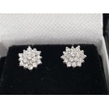 9CT WHITE AND YELLOW GOLD DIAMOND CLUSTER STUD EARRINGS