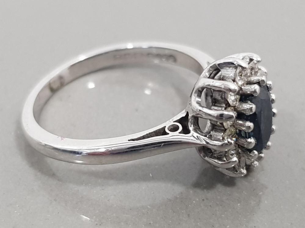 18CT WHITE GOLD SAPPHIRE AND DIAMOND CLUSTER RING 4.3G SIZE M - Image 2 of 2