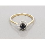 9CT YELLOW GOLD SAPPHIRE AND DIAMOND CLUSTER RING SIZE L1/2