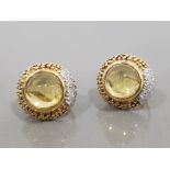 18CT GOLD YELLOW BERYL CABOCHON CUT WITH DIAMONDS MADE BY ALABASTER AND WILSON