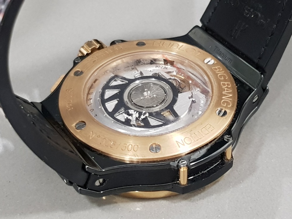 18CT ROSE GOLD HUBLOT BIG BANG LIMITED EDITION LEOPARD PRINT DIAMOND DOT DIAL IN GOOD WORKING ORDER - Image 4 of 4