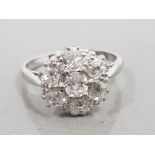 18CT WHITE GOLD & PLATINUM 7 STONE DIAMOND CLUSTER RING 3G SIZE J