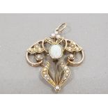 ANTIQUE 15CT GOLD VICTORIAN OPAL AND PEARL PENDANT