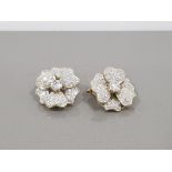 14CT YELLOW GOLD DIAMOND FLOWER CLUSTER STUD EARRINGS APPROXIMATELY 2CTS COMPRISING ROUND