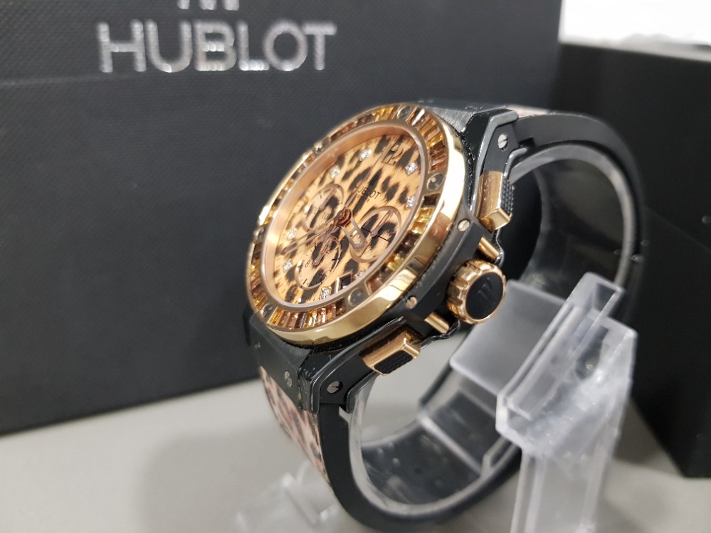 18CT ROSE GOLD HUBLOT BIG BANG LIMITED EDITION LEOPARD PRINT DIAMOND DOT DIAL IN GOOD WORKING ORDER - Image 3 of 4