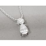 18CT WHITE GOLD 2 STONE DIAMOND PENDANT ON 18CT WHITE GOLD CHAIN .90CT TOTAL