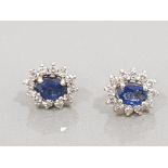 18CT YELLOW GOLD DIAMOND AND SAPPHIRE CLUSTER EARRINGS