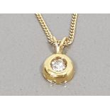 18CT YELLOW GOLD LADIES DIAMOND SOLITAIRE PENDANT ON A FINE 18CT GOLD CHAIN
