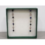 14CT WHITE GOLD DIAMOND AND SAPPHIRE DROP EARRINGS COMPLETE WITH BUTTERFLY BACKS