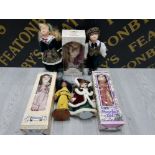 4 PORCELAIN HEADED DOLLS TOGETHER WITH 3 BOXED PORCELAIN HEADED DOLLS INC LEONARDO ETC