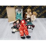 5 PORCELAIN HEADED DOLLS PLUS 1 STILL BOXED