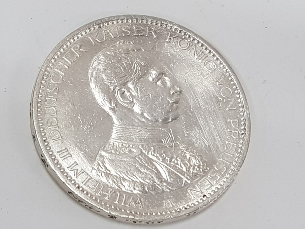 1914 GERMAN SILVER 5 MARKS HIGH GRADE WILHELM IN UNI FORM - Image 3 of 3