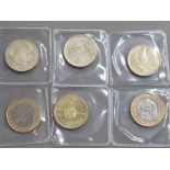 6 DIFFERENT 2 POUND COINS COMPRISING OF 1986 GAMES, 1989 BILL OF RIGHTS, 1994 BANK, 1995 PEACE, 2008