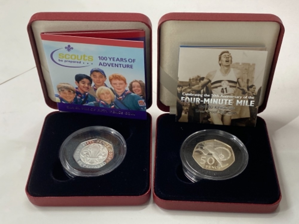 2 ROYAL MINT SILVER PROOF 50P COINS INCLUDES 2007 SCOUTS MINTAGE 12,500 AND 50TH ANNIVERSARY OF - Image 4 of 4