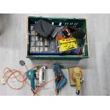 BLACK AND DECKER CIRCULAR SAW, 2 BLACK AND DECKER SANDERS, STANLEY SB3 PLAIN AND A SCREW CASE ETC