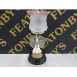 VINTAGE VERITAS BRASS OIL LAMP WITH GLASS SHADE