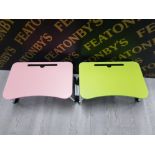 TWO FOLDING DINNER TRAYS ONE PINK AND THE OTHER GREEN
