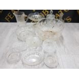 A LOT OF ANTIQUE GLASS WARE SOME HAS PIN WHEEL DESIGN