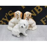 A PAIR OF STAFFORDSHIRE STYLE DOGS 20CM PLUS ONE OTHER DOG ORNAMENT