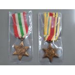 2 MEDALS DATED 1939-45 AFRICA STAR AND 1939-45 ITALY STAR BOTH ORIGINAL WITH RIBBONS