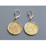 A PAIR OF 22CT GOLD SOVEREIGN EARRINGS 9.5G