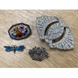 ITALIAN ANTIQUE MICRO MOSAIC FLORAL PATTERNED BROOCH TOGETHER WITH STERLING SILVER AND ENAMEL