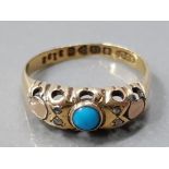 A VICTORIAN 18CT YELLOW GOLD TURQUOISE AND DIAMOND 5 STONE RING SIZE M 1/2 2.2G GROSS