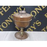 19TH CENTURY BRASS AND COPPER SAMOVAR WITH TURNED EBONY FINIAL AND HANDLES