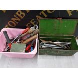 A METAL TOOLBOX WITH CONTENTS TOGETHER WITH ANOTHER BOX OF MISCELLANEOUS TOOLS