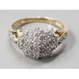 A 9CT YELLOW GOLD MULTI STONE DIAMOND CLUSTER RING SIZE N 1/2 2.8G GROSS