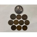 COLLECTION OF OLD ENGLISH COINAGE INCLUDES 1797 BRITANNIA GEORGIUS III TWO PENCE COIN AND HALF