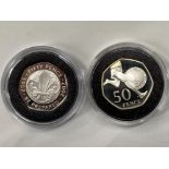 2 ROYAL MINT SILVER PROOF 50P COINS INCLUDES 2007 SCOUTS MINTAGE 12,500 AND 50TH ANNIVERSARY OF