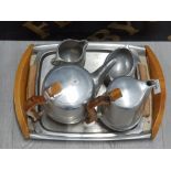 PICQUOT WARE TEA SET WITH TEA POT, HOT WATER JUG AND TRAYS ETC