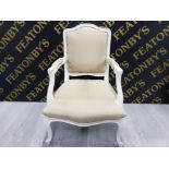 A VINTAGE FRENCH EMPIRE STYLE NURSING CHAIR WITH GOLD UPHOLSTERY