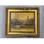 AN OIL PAINTING BY FREDERICK TORDOFF HARBOUR SCENE SIGNED