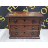 ANTIQUE MINIATURE CHEST OF DRAWERS POSSIBLY AN APPRENTICE PIECE WITH EBONY HANDLES HEART SHAPED