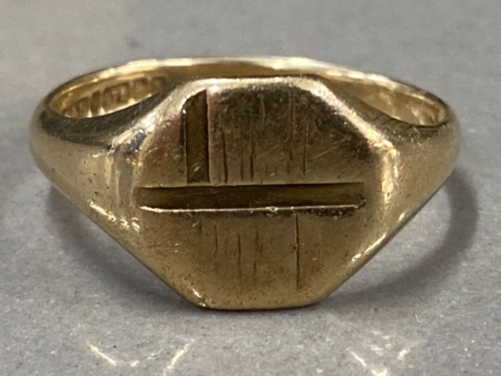 GENTS 9CT YELLOW GOLD SIGNET RING, 5.2G SIZE V